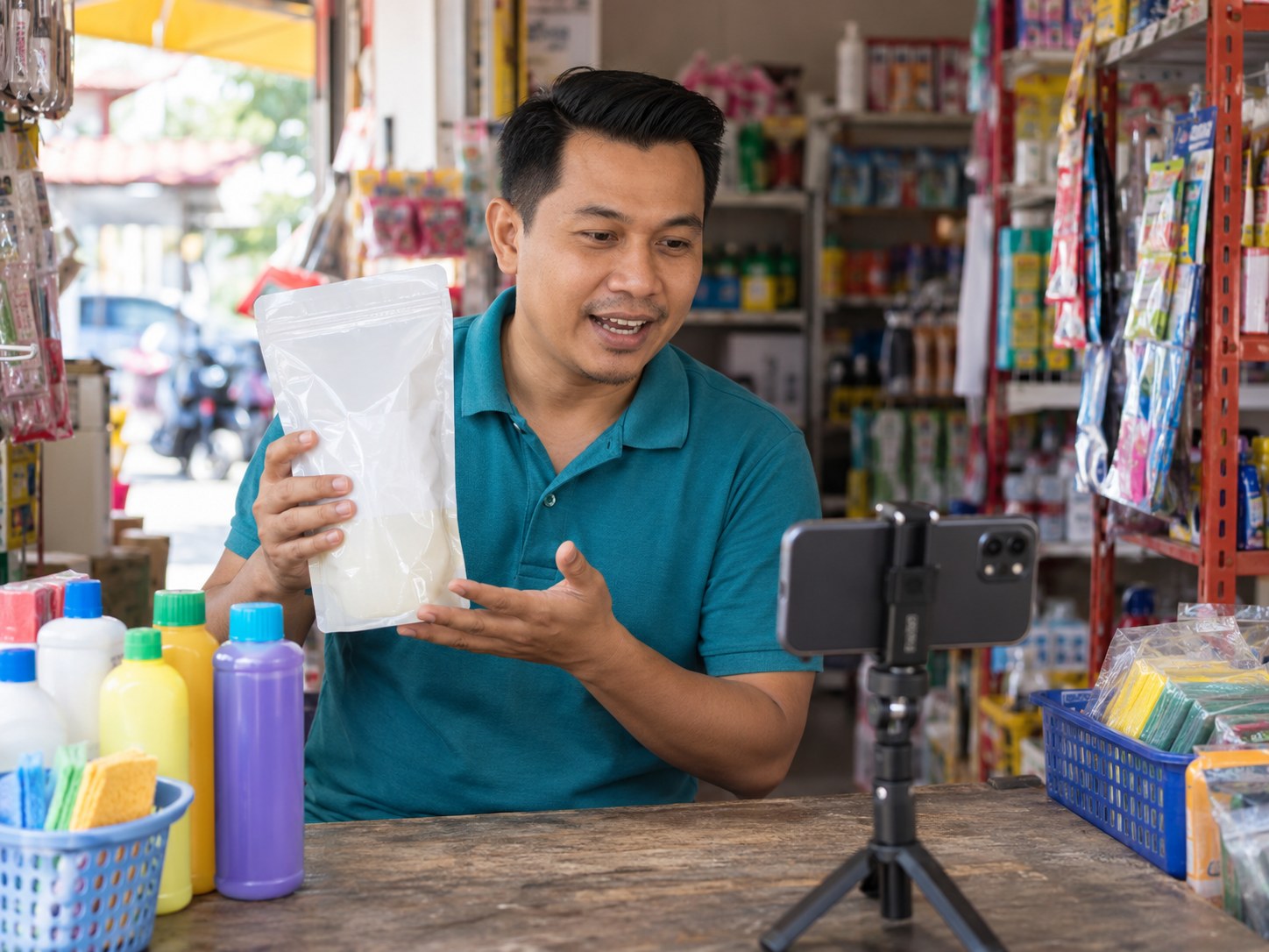 Usahawan memperkenalkan produk melalui siaran langsung