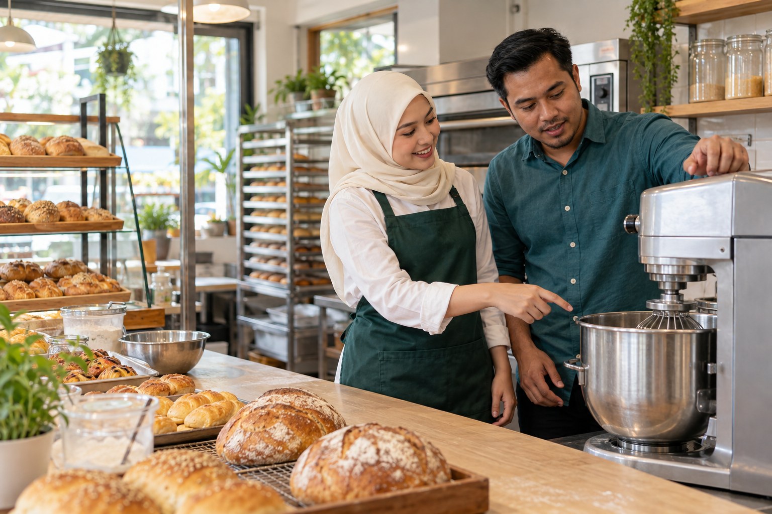 Usahawan membincangkan perkembangan kedai bakeri